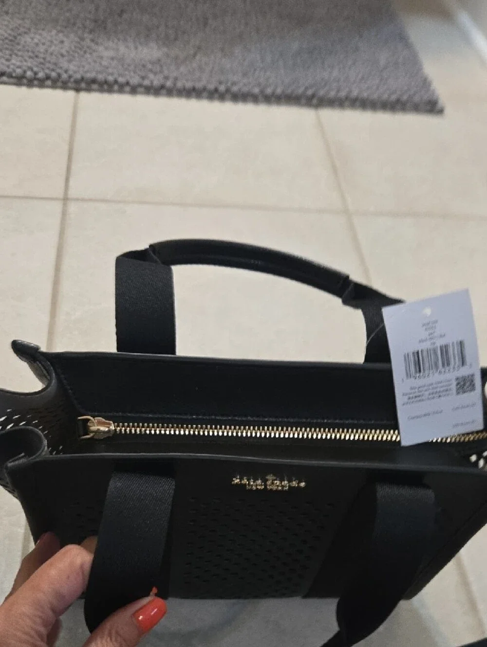 kate spade Black Perforated Tote with Removable Strap NWT